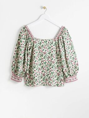 Oliver Bonas Strawberry Vine Print Cream Blouse
